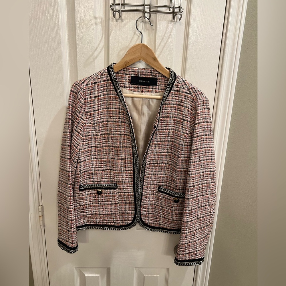 Zara Black and White Blazer Tweed Style